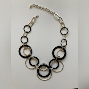 Silver tone and black metal circles statement necklace